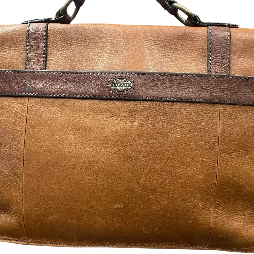 Fossil Vintage Weekender Large Distressed Brown Leather Satchel Bag‎ Travel